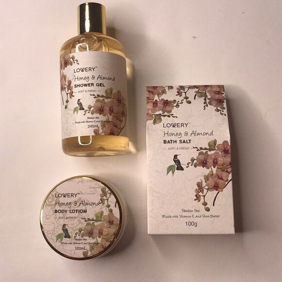 Other - Lowery 3 Pc Bath & Body Set Honey & Almond Shower Gel, Bath Salt, & Body Lotion